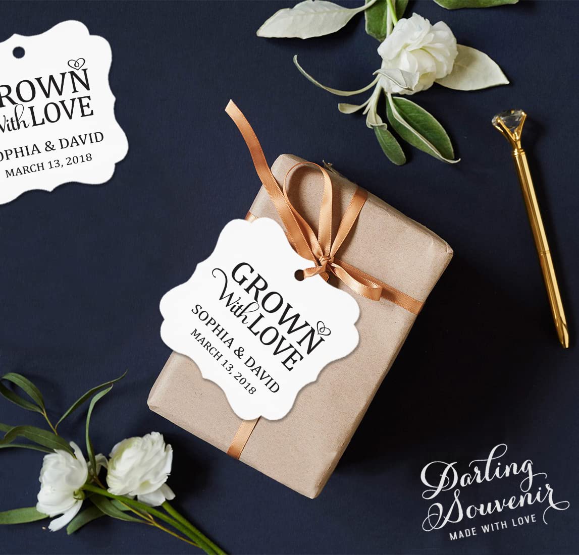 50 Etichette Regalo Personalizzate Per Bomboniere - Fai Da Te, Matrimonio, Festa, Bianco Floreale - 4