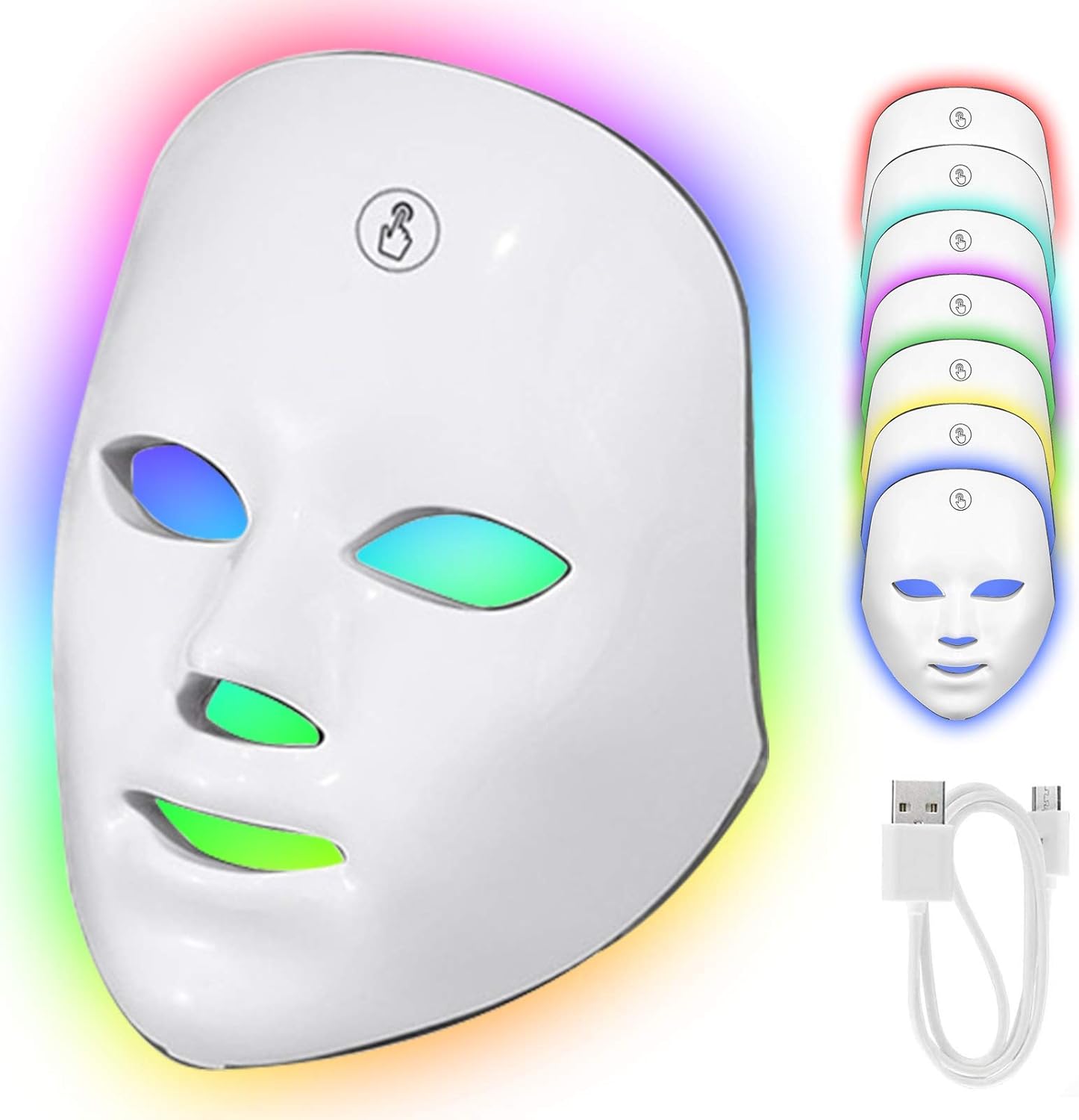 Gezichtsmasker met touch-knop, 7 kleuren, led-lichttherapiemasker voor gezicht, anti-rimpel, acne, verwijdering van huidverjonging, poriën, krimpen, olieachtige huid, anti-aging therapie, beauty