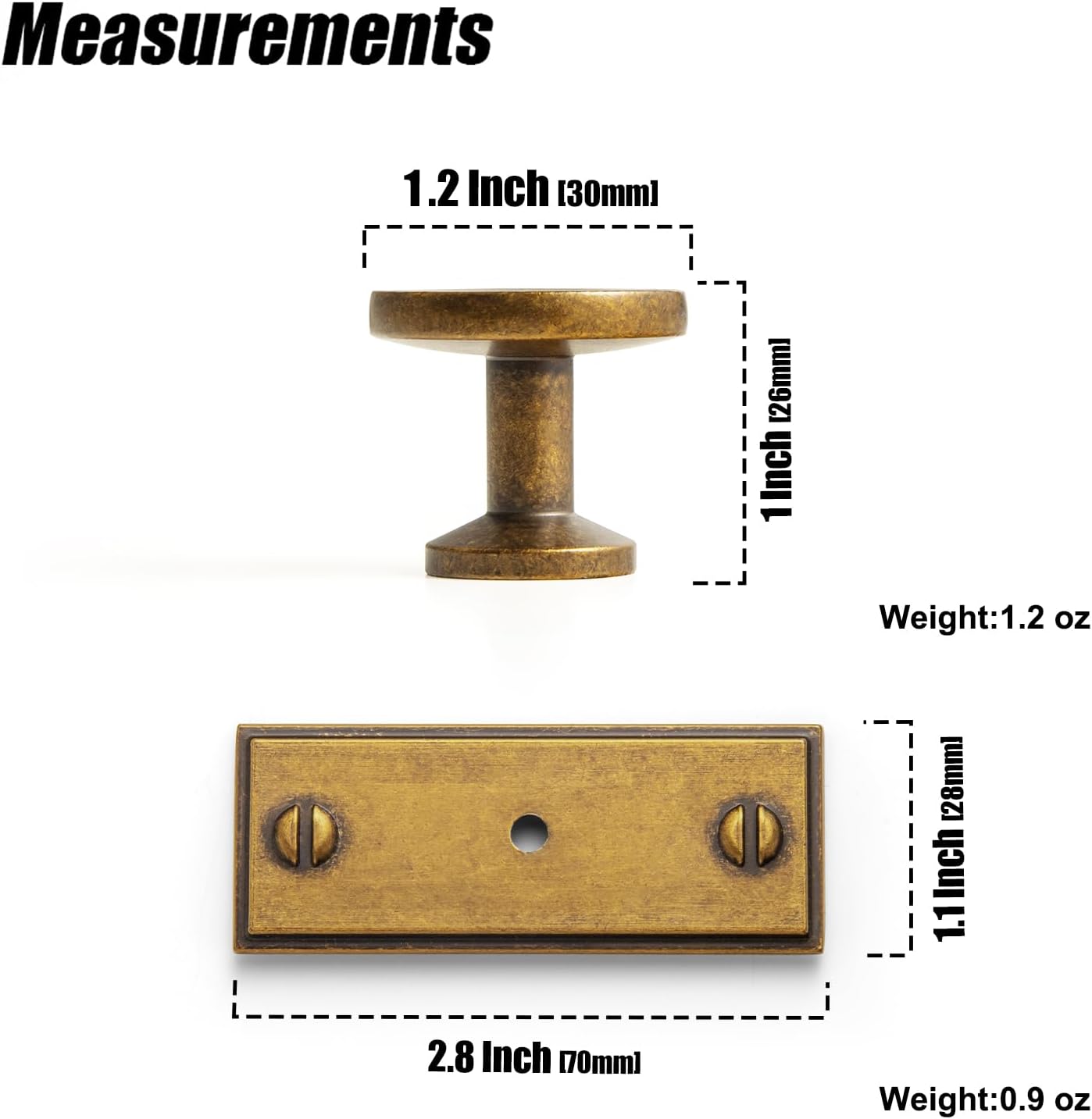 6 Pack Antique Brass Cabinet Knobs with Backplate, Vintage Plaquette Back Plate Drawer Pulls, Solid Zinc Alloy Rectangular Hardware for Dresser, Wardrobe, Kitchen Cupboard Restoration