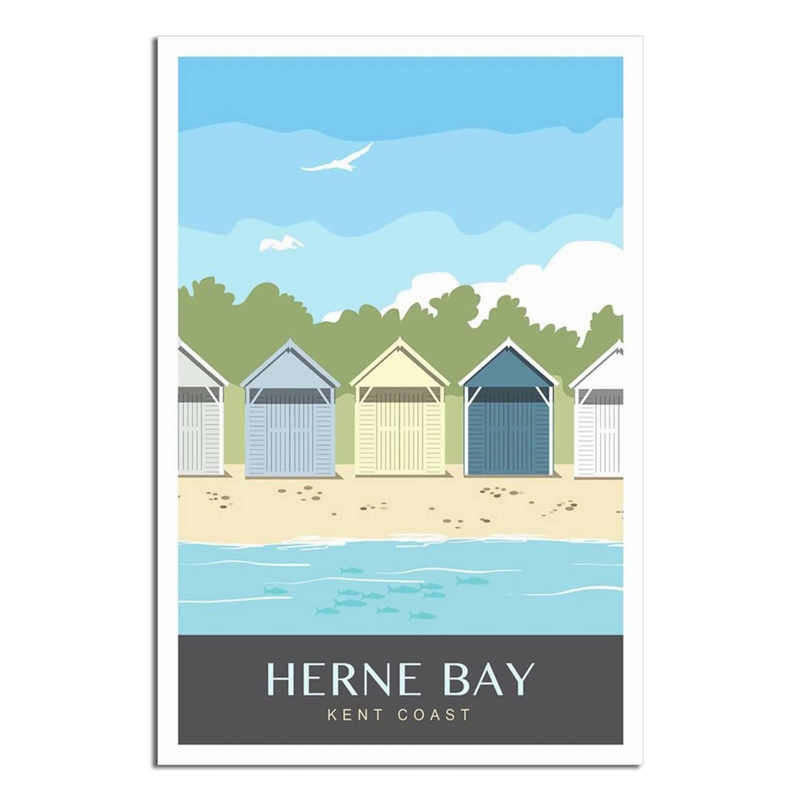 Uejd Unframe-Style Vintage Herne Bay Huts Kent Travel Poster Decorative Posters Modern Bedroom Canvas Art Poster Picture Painting Posters Wall Decor Art Gift