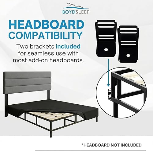 Miniatura 7 de Boyd Sleep Base de cama de metal 2 en 1 tamaño Queen Omni Base, fácil montaje, patas extraíbles, soporte resistente, soportes de cabecera incluidos,
