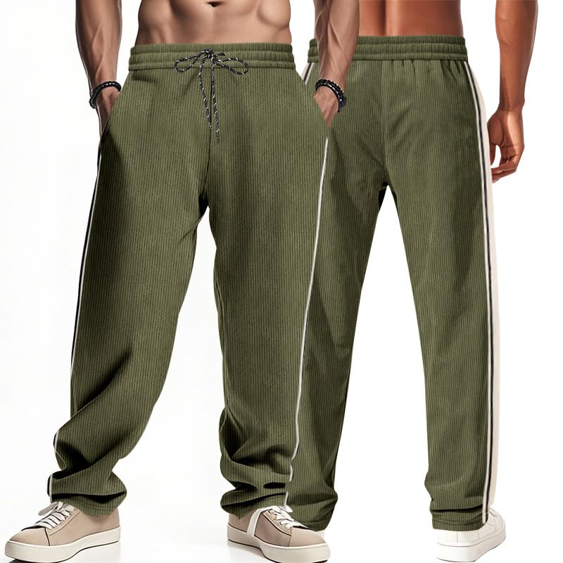 Men's Baggy Sweapants Casual Corduroy Pants Side Stripe Drawstring Wide Leg Lounge Track Pants Workout Trousers2