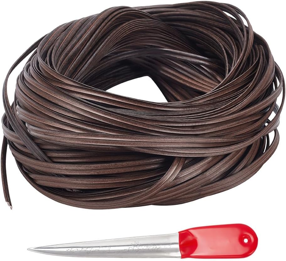 BENECREAT 230FT Plastic Woven Material with Weaving Tool Wicker Repair Kit 0.9inch Black Repair Rattan for Fixing Furniture Weaving Chairs Baskets, 1.1lb
