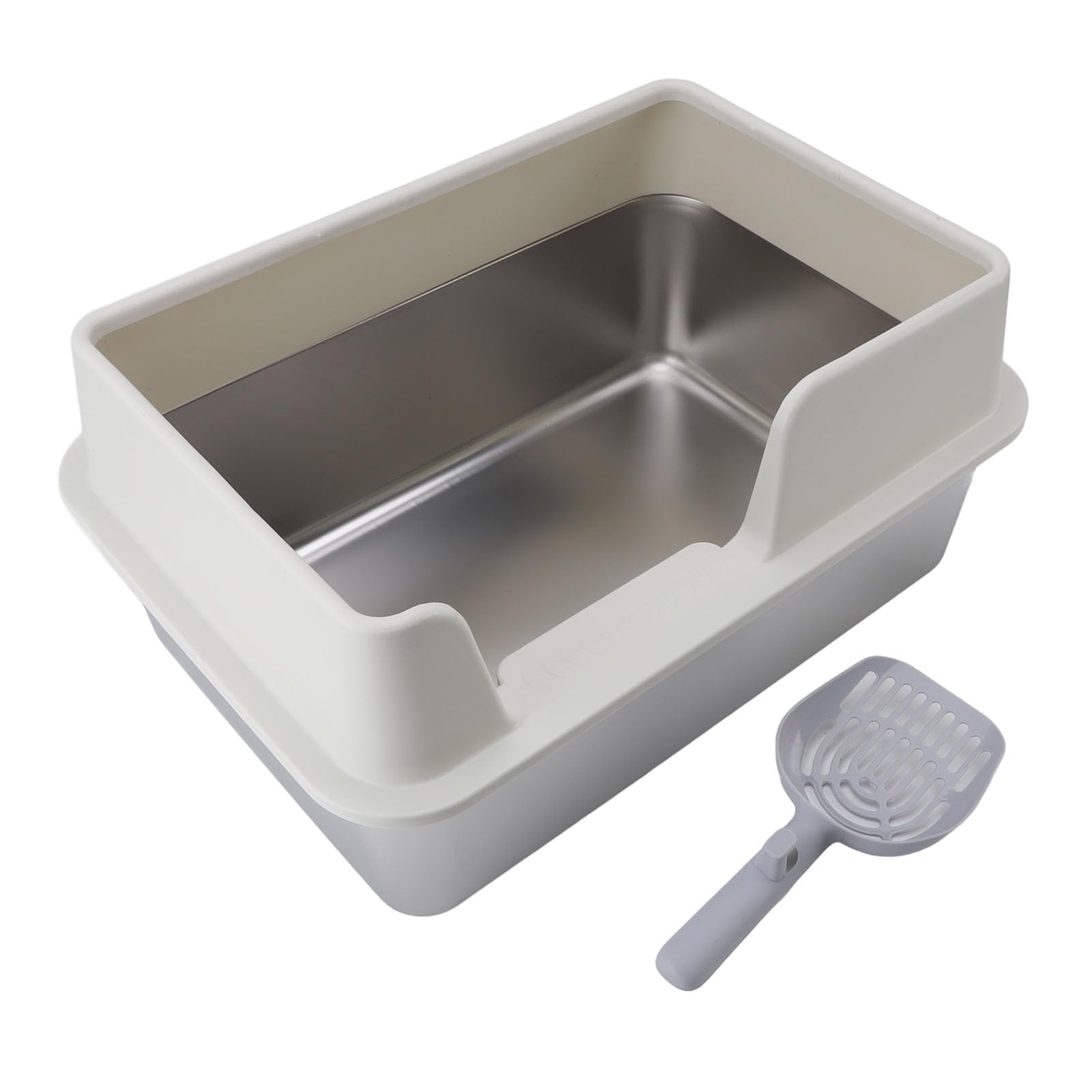 Arenero para Gatos con Pala, Arenero para Gatos Abierto XXL, sin Tapa, Arenero para Gatos de Acero Inoxidable, Arenero para Gatos Autolimpiante con Borde Alto, a Prueba de