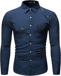 CEWIFO Mens Hawaiian Shirt Cotton Regular Fit Short Sleeve No Iron Casual Beach Summer Shirt Men's Casual Lapel Regular Fit Tops Shirt Long Sleeve Shirts Luxury Bronzing Printed Button Club Fashi