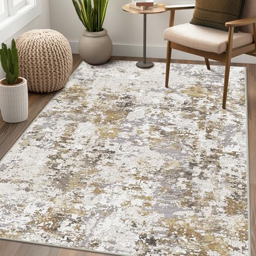 Image of BEIMO Area Rugs 8x10 for Living Room Bedroom, Modern Abstract Machine Washable Rug, Large Soft Low Pile Floor Carpet with Non Slip Backing for Dining Room, Gold Brown