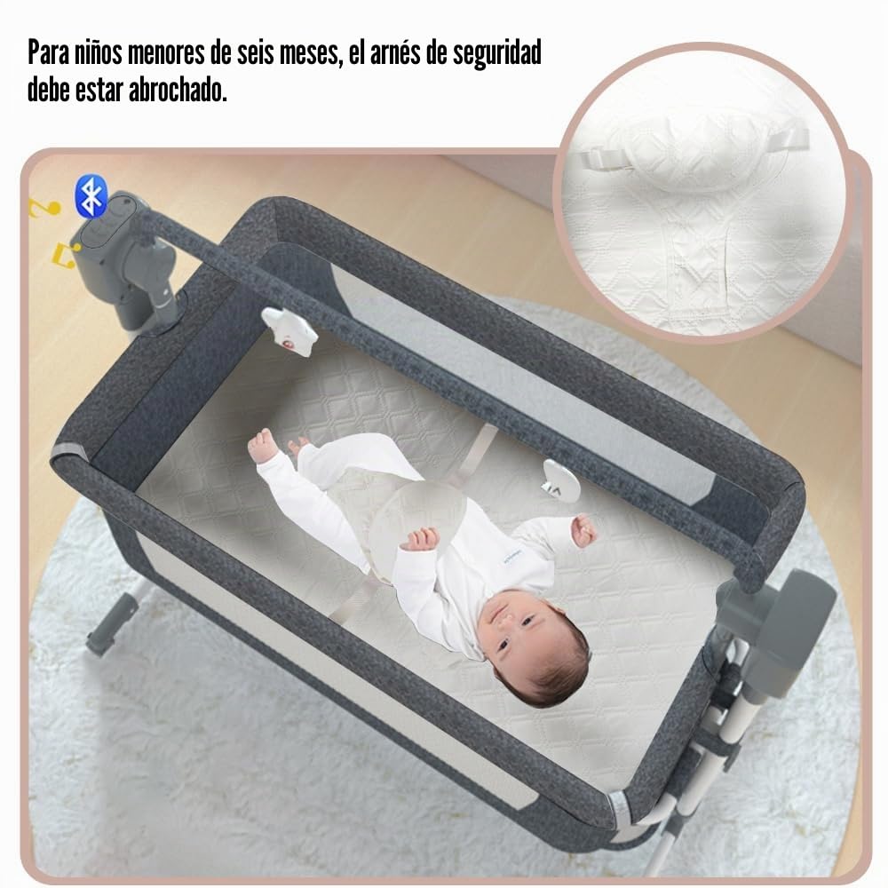 Cuna de Bebé Ajustable con Estructura Segura y Malla Transpirable,Beige | Cuenta con colchón, mosquitera, ruedas y cesta amplia para guardar accesorios
