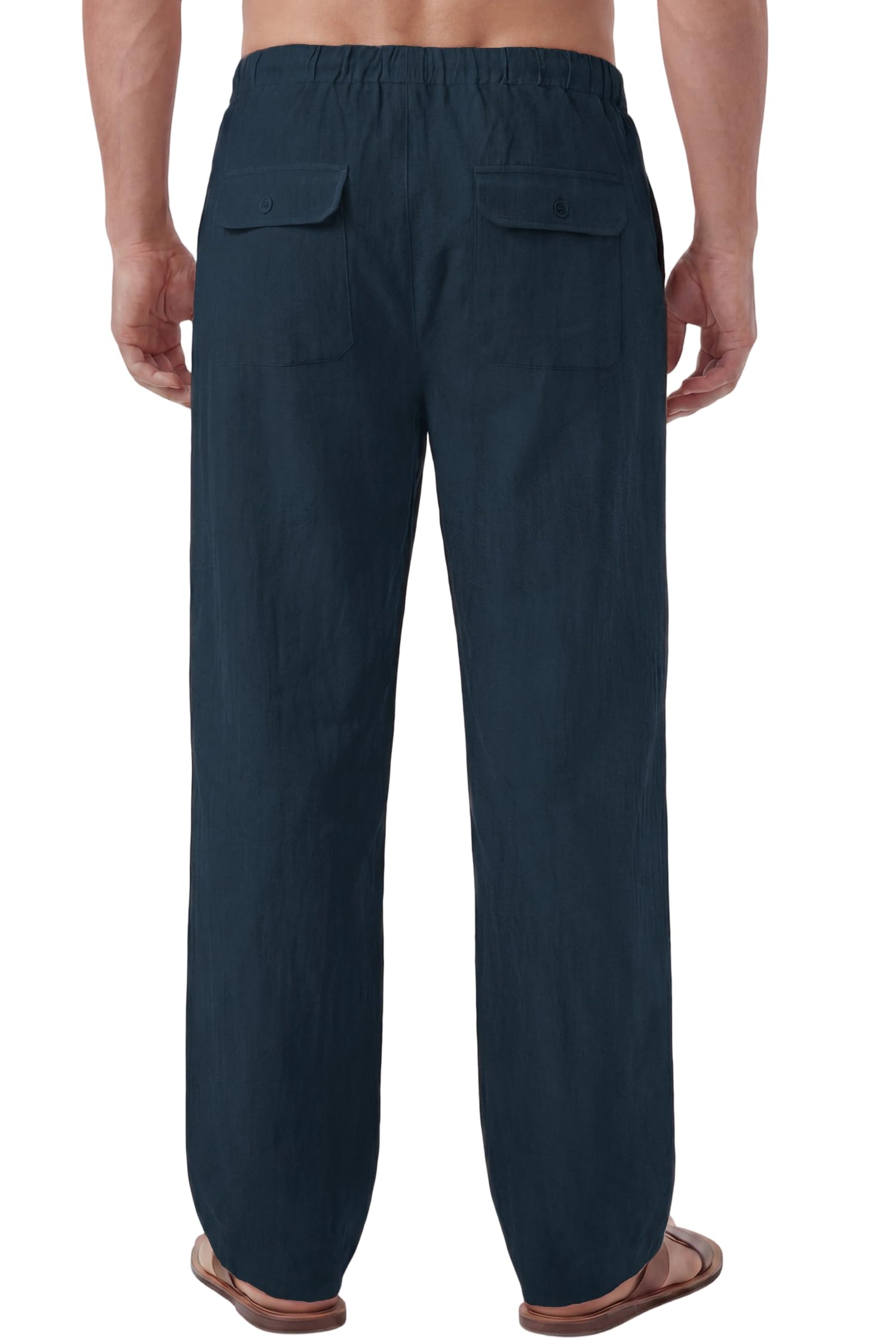 Enlision Pantalones Lino Hombre Verano Cintura Elástica Pantalones de Lino Hombre Casual con Bolsilos Ligeros S-2XL