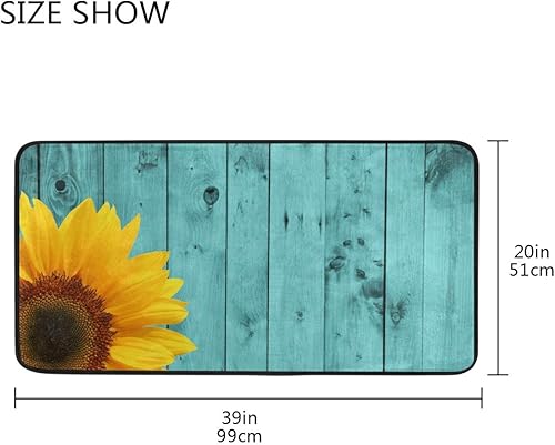 Miniatura 3 de Emelivor Tapete de cocina de girasol, lavable, color verde azulado, turquesa, tapete de cocina para piso, cojín antifatiga, tapete cómodo para cocina