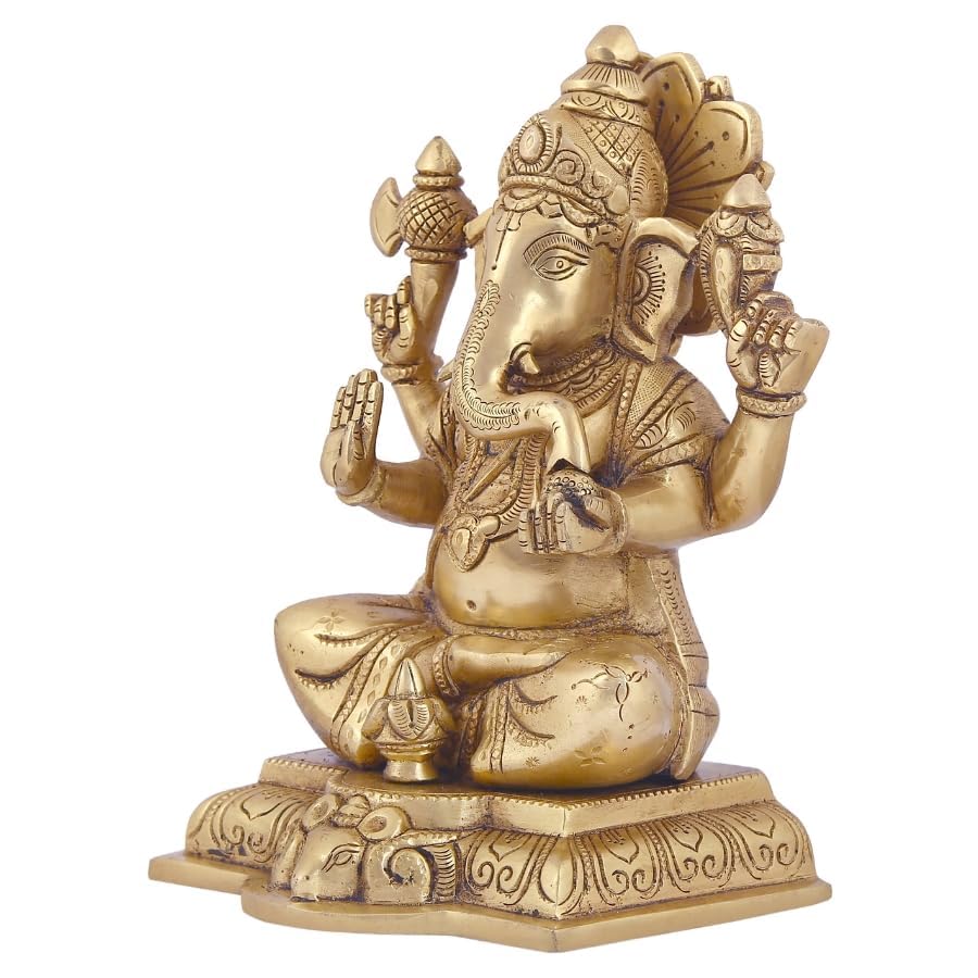 Image of Brass Lord Shankar Vinayaka Ganesha Ganesh Statue Big in Size for Mandir Diwali Puja Home and Office Pooja Murti, 8x5.5 inches (HxL), Weight 3.2 kg, Golden Colour Brass Murti