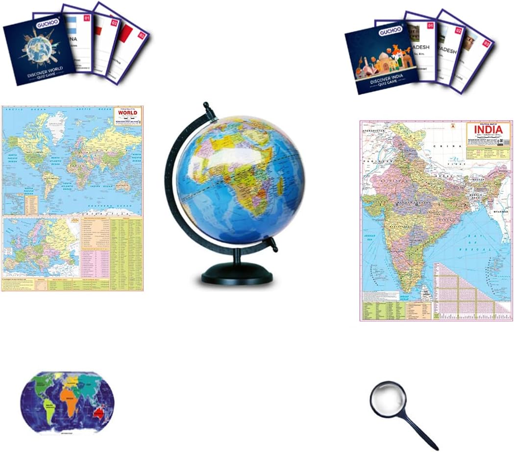GUCHOOโข GUCHOOโข Globe | Globes STEM Educational Political Laminated 8 inch globe for students, globe for kids learning, globe for office table / Home Dรฉcor / World Globe / birthday gift for boys and girls (8 INCH BLUE)