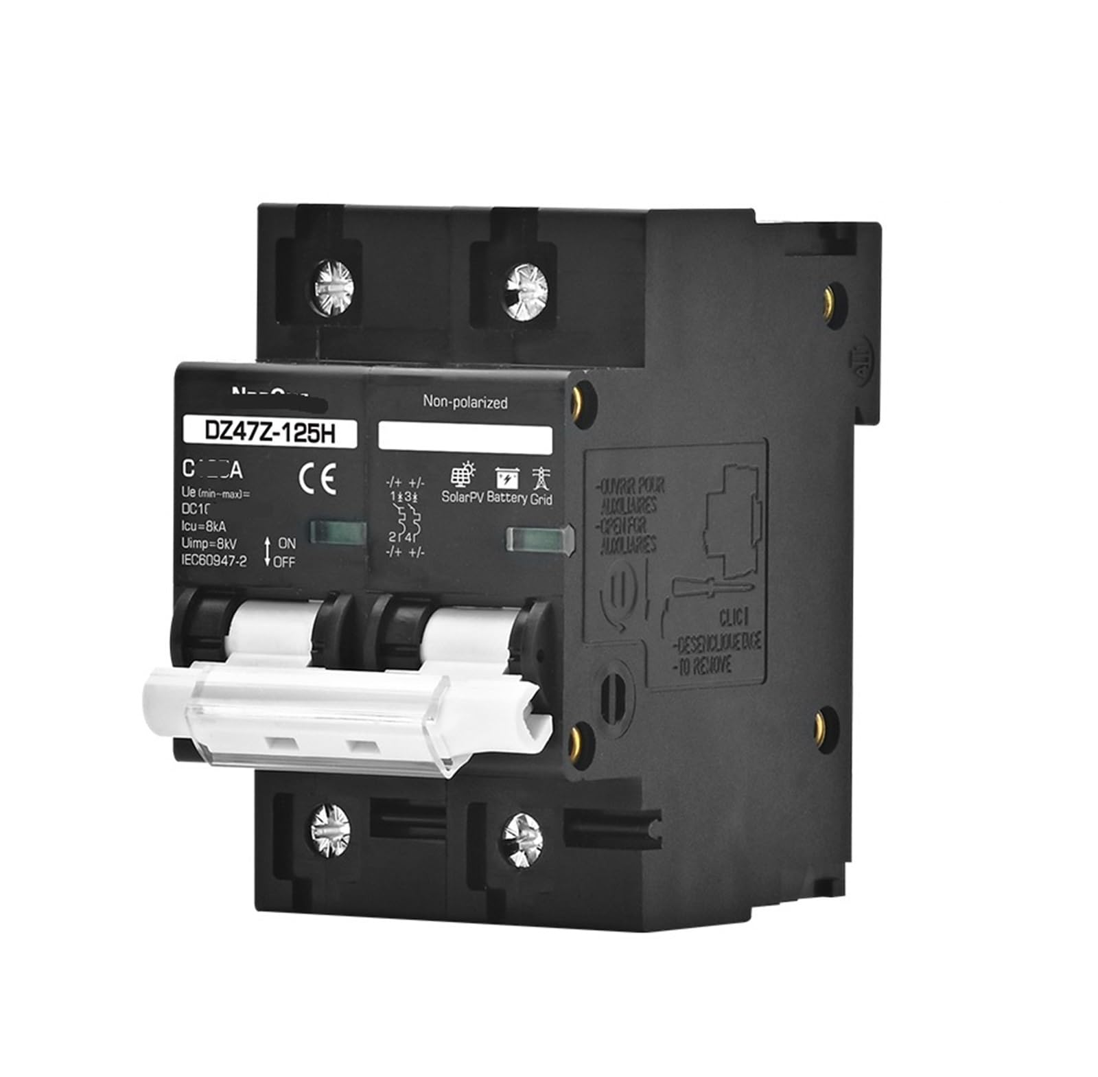 2P 100A 125A 150A DC100V 150V 250V 500V 1000V Wyłącznik napięcia C Curve Panel słoneczny Zabezpieczenie przed zwarciem (2P DC100-250V, 150A)