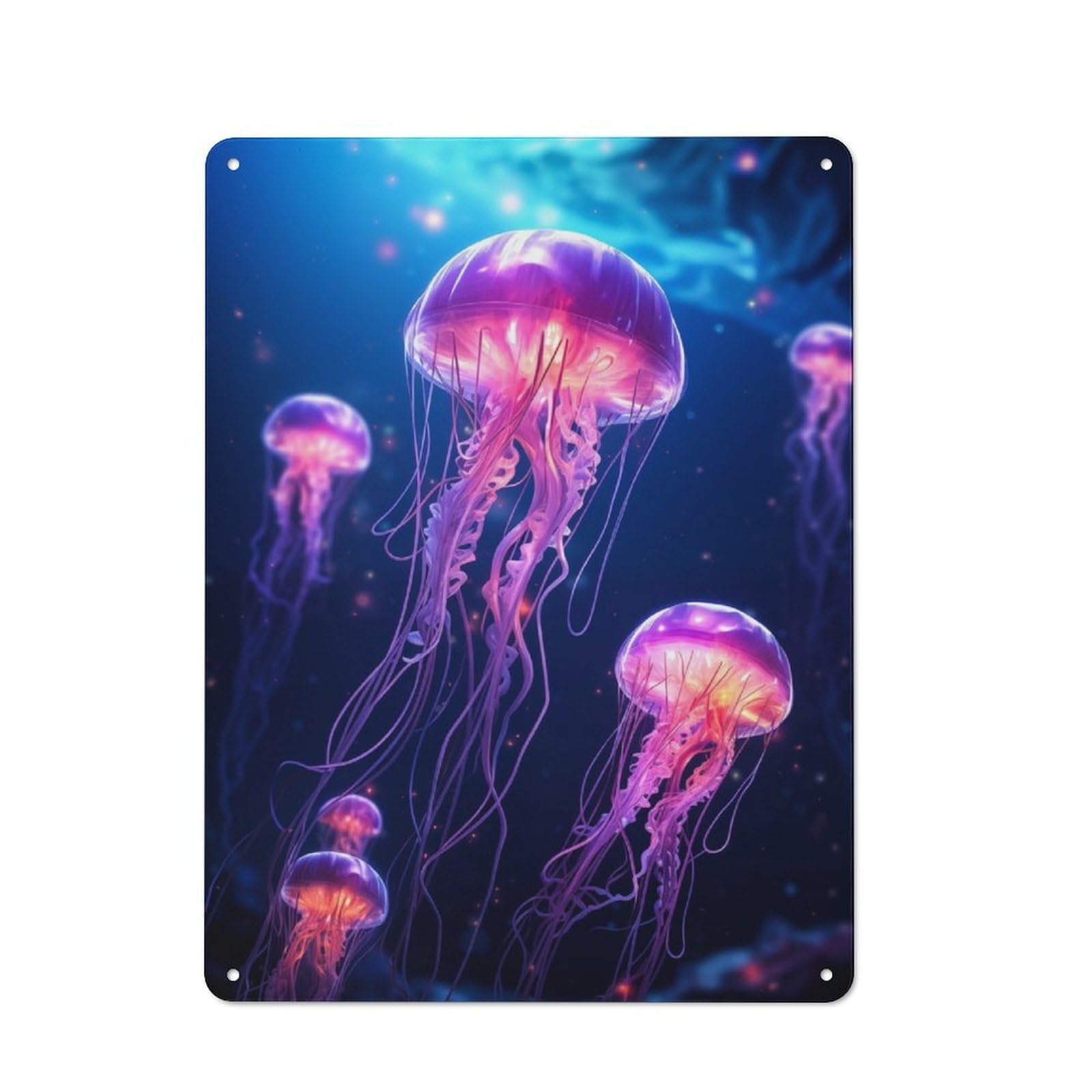 Junmoney Neon Jellyfish Glowing Metal Wall Sign 40X30cm, Rustic Decor For Hallway Wall, For Metal Sign Collectors, For Garage And Workshop Walls