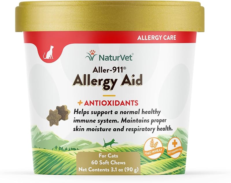 Suplemento fitoterápico para gatos NaturVet Aller-911 Advanced Allergy Aid com antioxidantes, 60 petiscos macios