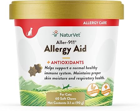 NaturVet Aller-911 Allergy Aid Plus Antioxidants for Cats 60 Soft Chews | Supports Immune System, Skin Moisture & Respiratory Health | Enhanced with Omegas, DHA & EPA | 30 Day Supply