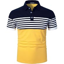 Mens Polo Shirts Long/Short Sleeve Striped Casual Slim Fit Golf Polo Contrast Color Summer Cotton T-Shirts