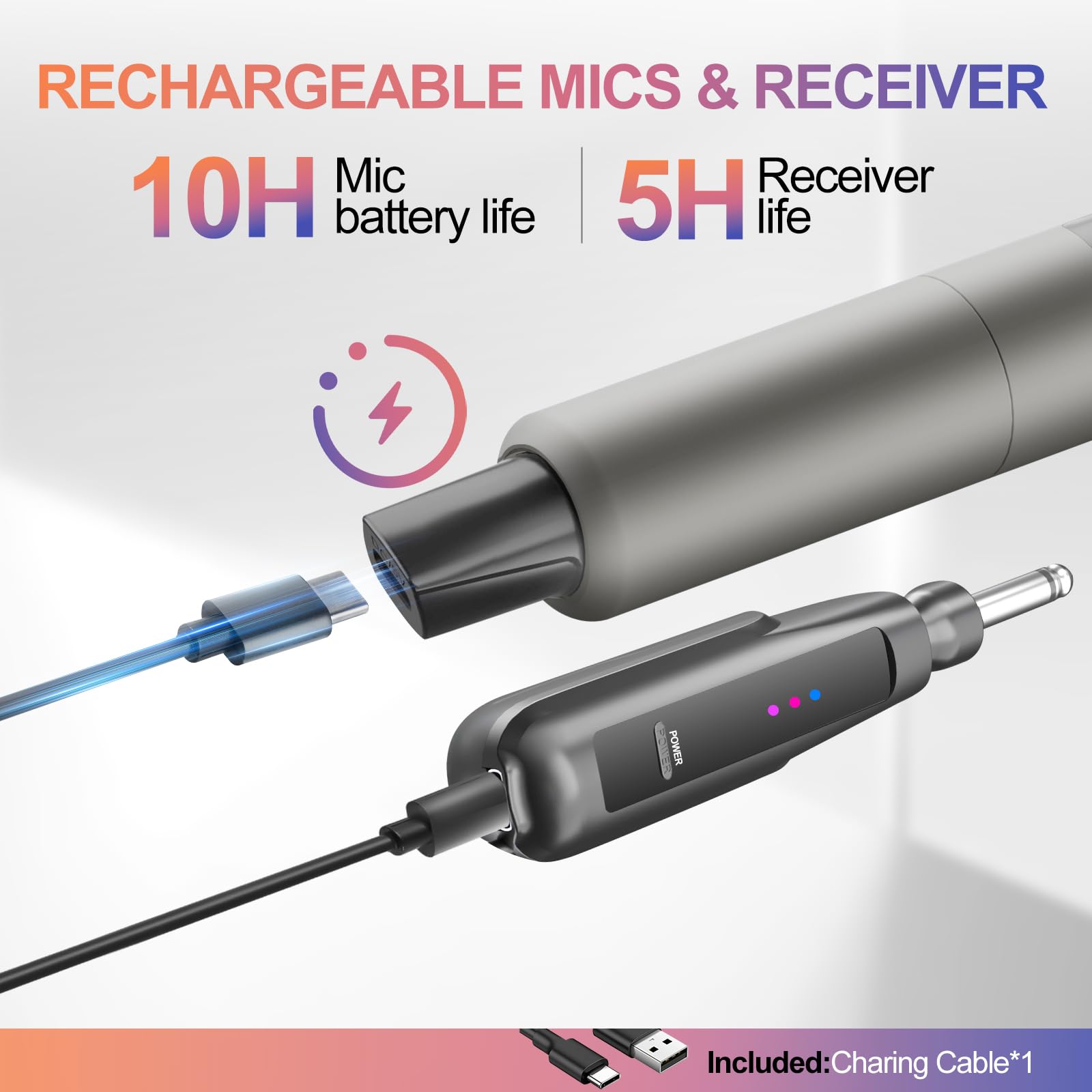 Aveek Micrófono Inalámbrico 2.4G, Set de Micrófonos Inalámbricos Recargables con Receptor, Micrófono Dinámico Profesional para Karaoke, Bodas, DJ, Fiestas, Iglesias, Alcance de 30m, Pack de 1