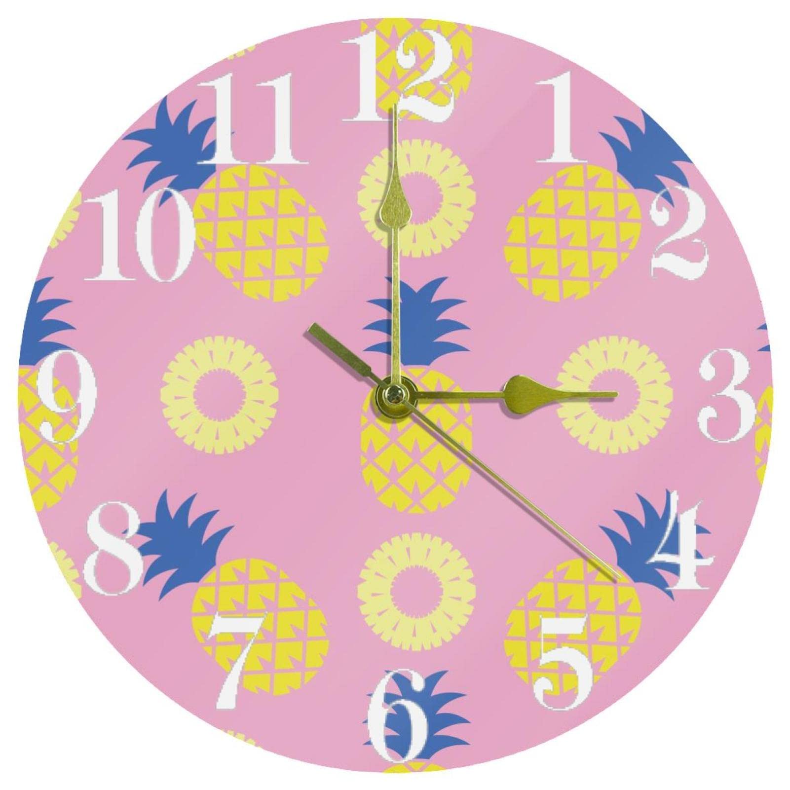 Horloge de cuisine motifs fruits d'été jaune et rose pendule ronde pour maison joyeuse