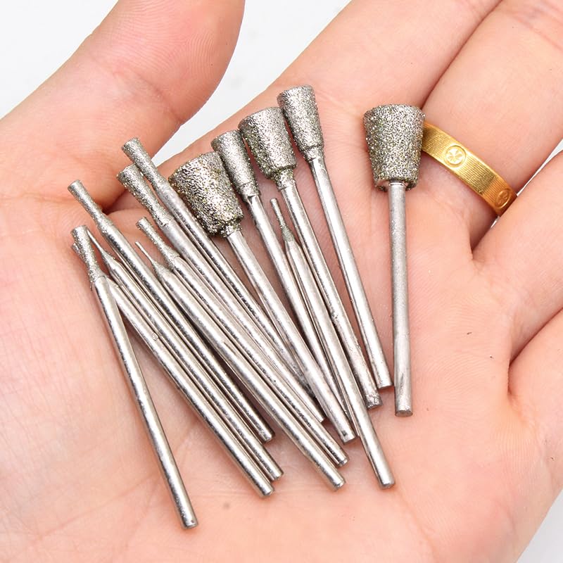 C7:C7 0.5-8 (14zhi) 14 Pieces Flared Shape Sanding Wand Carving Grinder Diamond Sanding Tool for Sharp, Good Use Diamond Drill Bit - 3/32 Inch Shank, Stone Engraving Tool for Electric Rotary Tool
