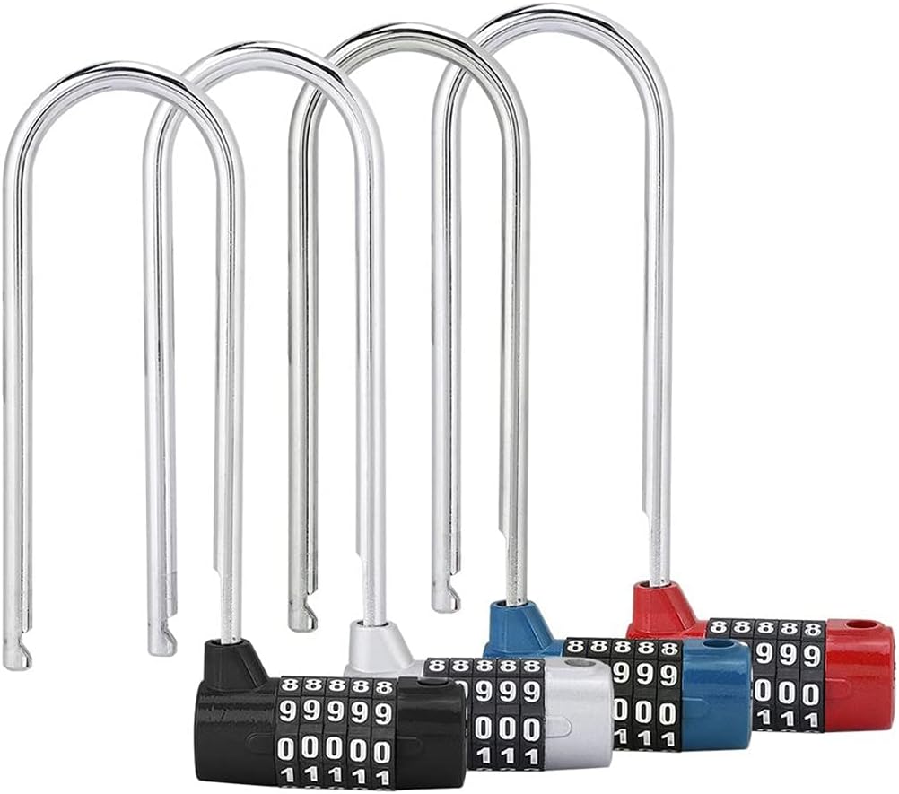 Zinc Alloy U-Shape 5 Digit Combination Lock Digit Password Code Lock Extra Long Cabinet Door Padlock Code Lock (Color : Silver) (Black)