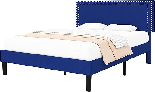 Miniatura 20 de VECELO Base de cama de tamaño matrimonial con cabecera tapizada ajustable, plataforma de listones de madera, diseño sin ruido, fácil montaje Negro