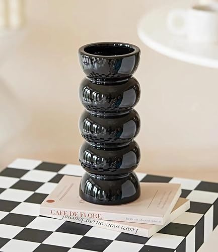 Miniatura 6 de Jarrón de cerámica negra, jarrón moderno, florero decorativo, jarrón para flores, florero único, lindo jarrón de flores, florero de burbujas, jarrón