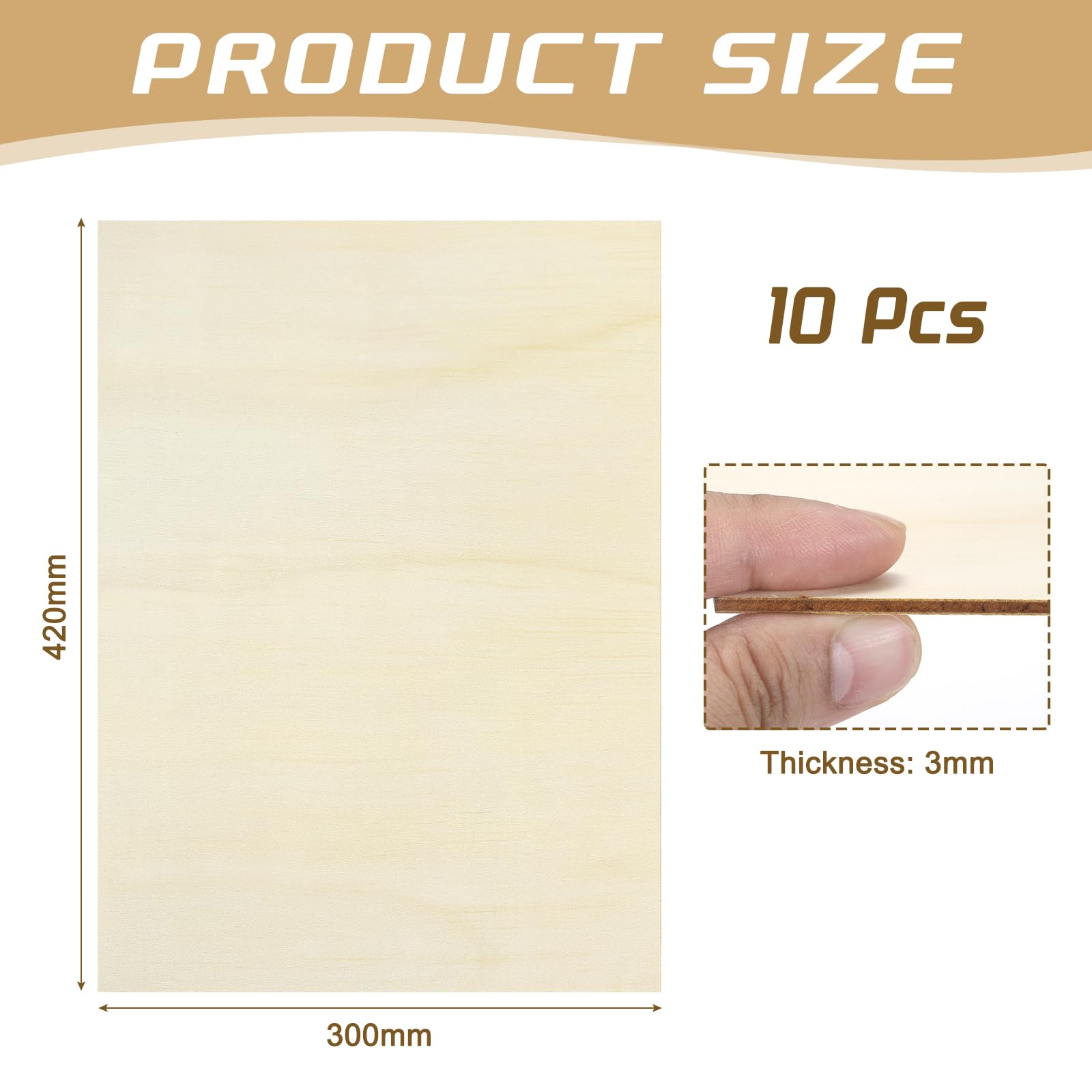 QUARKZMAN Płyta ze sklejki A3 x 3 mm, 420 x 300 mm, płyty drewniane, bukszpan, do majsterkowania, wycinania drewna, 10 sztuk