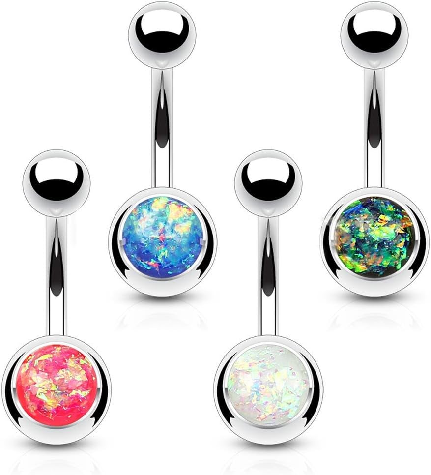 FIFTH CUE 14G Opal Glitter Set 316L Surgical Steel Belly Button Rings