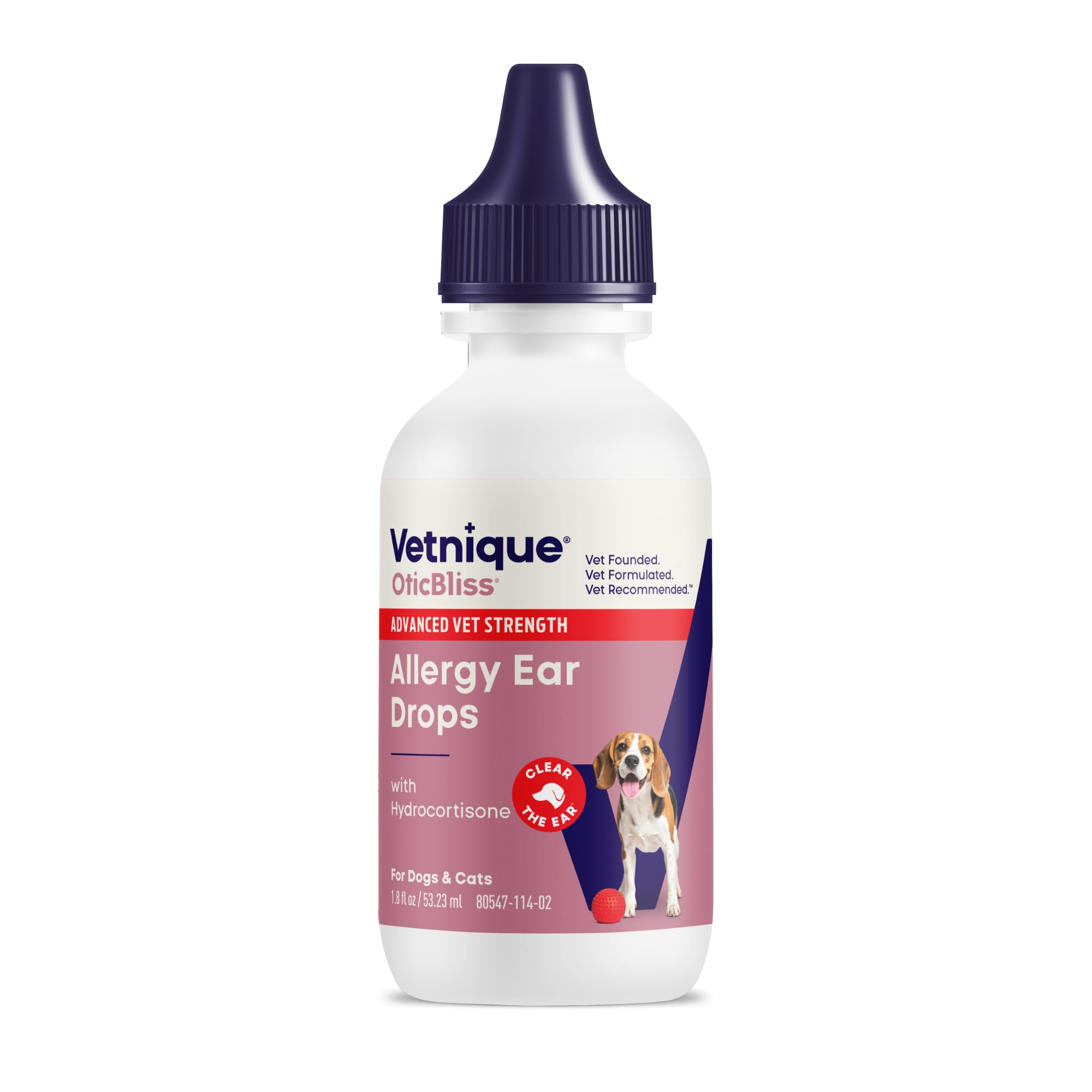 Vetnique Oticbliss Medicated Cat & Dog Ear Cleaner Drops - Dog Ear Infection Treatment with 1% Hydrocortisone to Soothe Itching, Redness, & Swelling - Vet Recommended