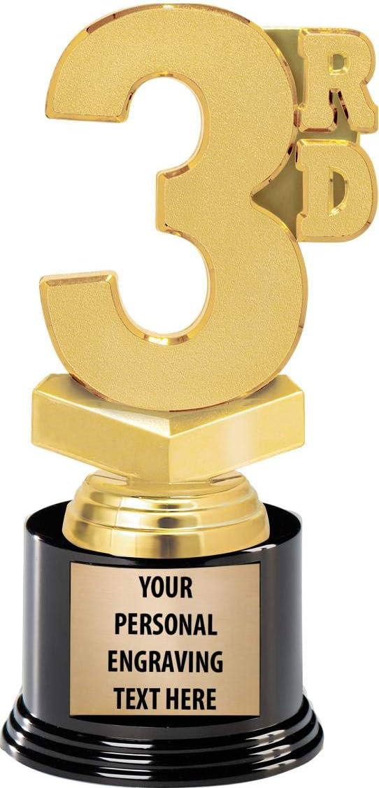 Crown Awards 3rd Place Trophies with Custom Engraving, 7.25" Personalized Third Place Award Trophy On Deluxe Round Base