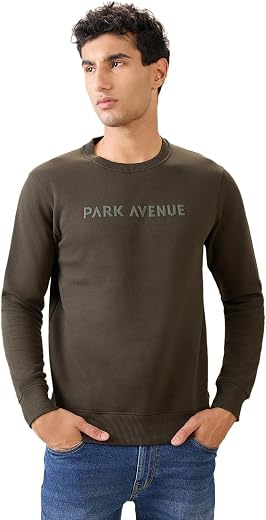 Park Avenue Men Full Sleeve Slim Fit Solid Pattern Cotton Polyester Blend Regular Neck Regular Neck Casual Sweatshirt