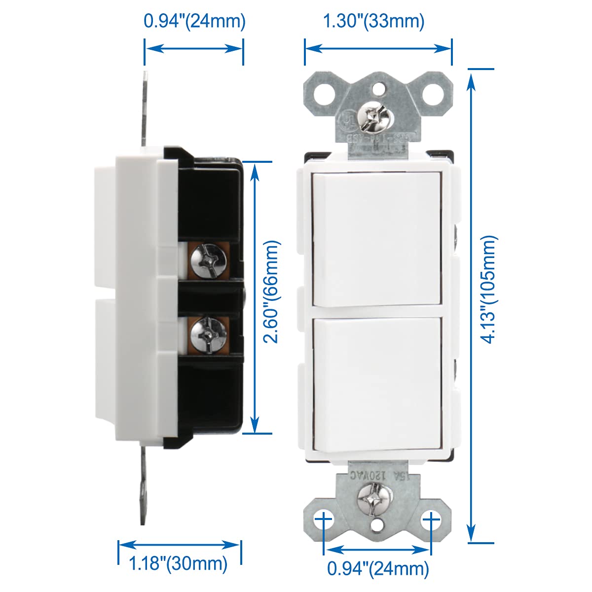 Baomain Duplex Rocker switch 15 Amp, 120 Volt, Single-Pole AC Combination Switch,