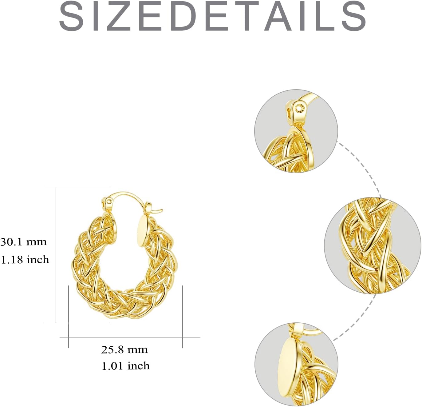 14K Gold Hoop Earrings for Women Chunky Lightweight Statement Earrings Woven Gold Hoops Hypoallergenic Jewelry Gift for Her - Image 2