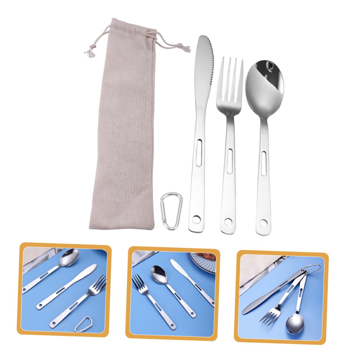 Hemobllo Posate Da Campeggio in Acciaio Inox Cucchiaio Coltello Forchetta Per Picnic Esterno Posate Portatili Resistenti Facile Da Pulire e Trasportare