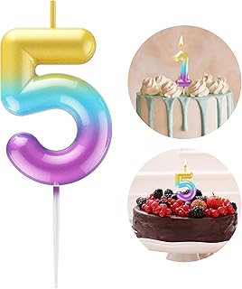 Rainbow Number 5 Candle Happy Birthday 3D Number Candles for Birthday Cake Party Decoration Wedding Anniversary Celebration Supplies
