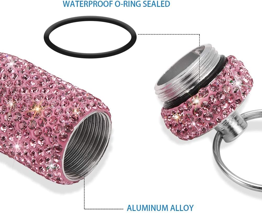 Portable Pill Case Pill Container Waterproof Pill Holder with Keychain Bling Pill Box Medicine Dispenser Bottle Storage for Outdoor Camping Travel (Pink)