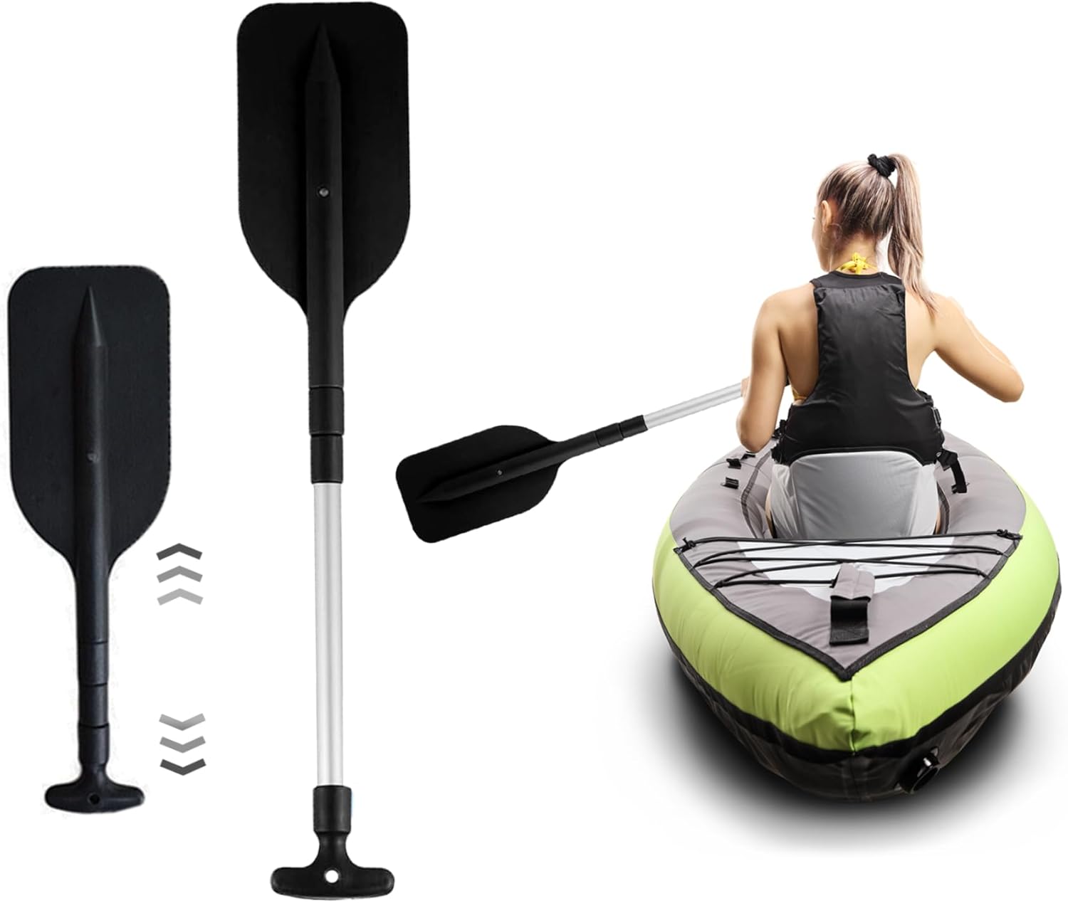 Kayak Paddle Telescoping Kayak Paddles with Plastic Blades 2 PCS Canoe Paddle T-Handle Boat Paddle Portable Boat Oars for Canoes Inflatable Boats Emergency Boats Sport Outdoor.