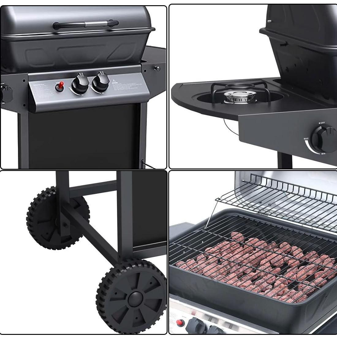 Mediawave Store - Barbecue a Gas in Pietra Lavica SG G2083G Fornello e Griglia Cromata 2,9 Kw, Barbecue per Casa e Giardino, Barbecue Grill BBQ con Rotelle
