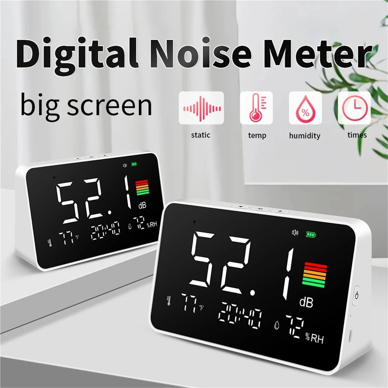 Medidor de Decibelios, Medidor de nivel sonido digital con pantalla LCD grande escritorio, decibelios 30-130 dBA, medidor ruido, comprobador monitoreo