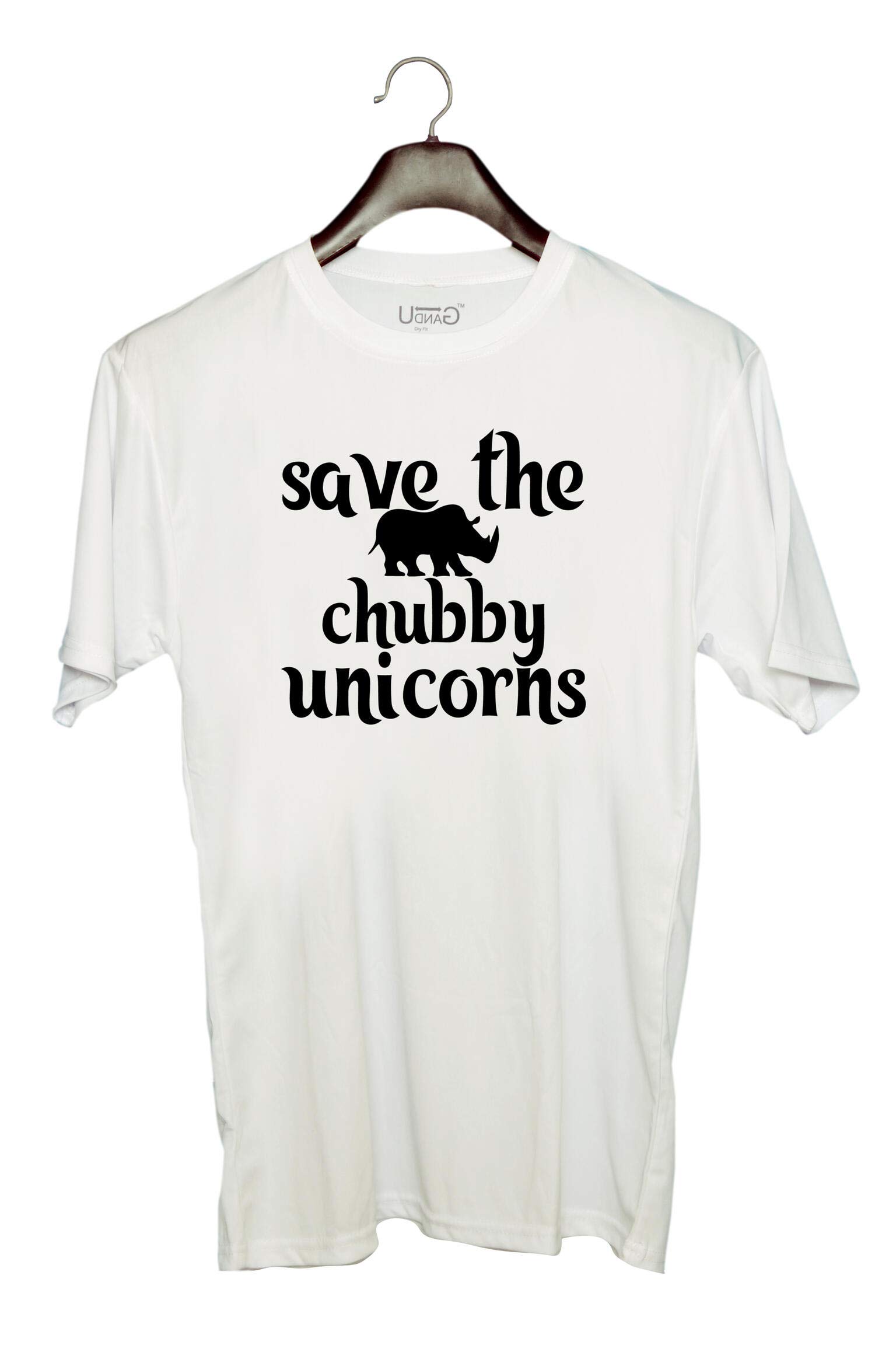 UDNAGUnisex Round Neck Graphic 'Chubby Unicorn | Save The Chubby Unicorns' Polyester T-Shirt White [Size 2YrsOld/22in to 7XL/56in]