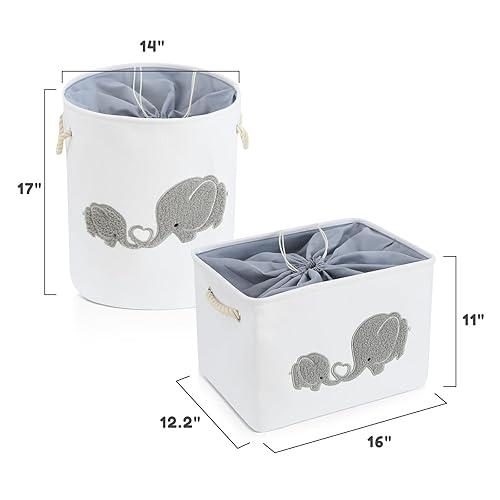 Miniatura 5 de I - Paquete de 2 cestas de almacenamiento de nailon, tamaño de guardería, cesta y lavandería, regalo de madre bebé, decoración de elefante