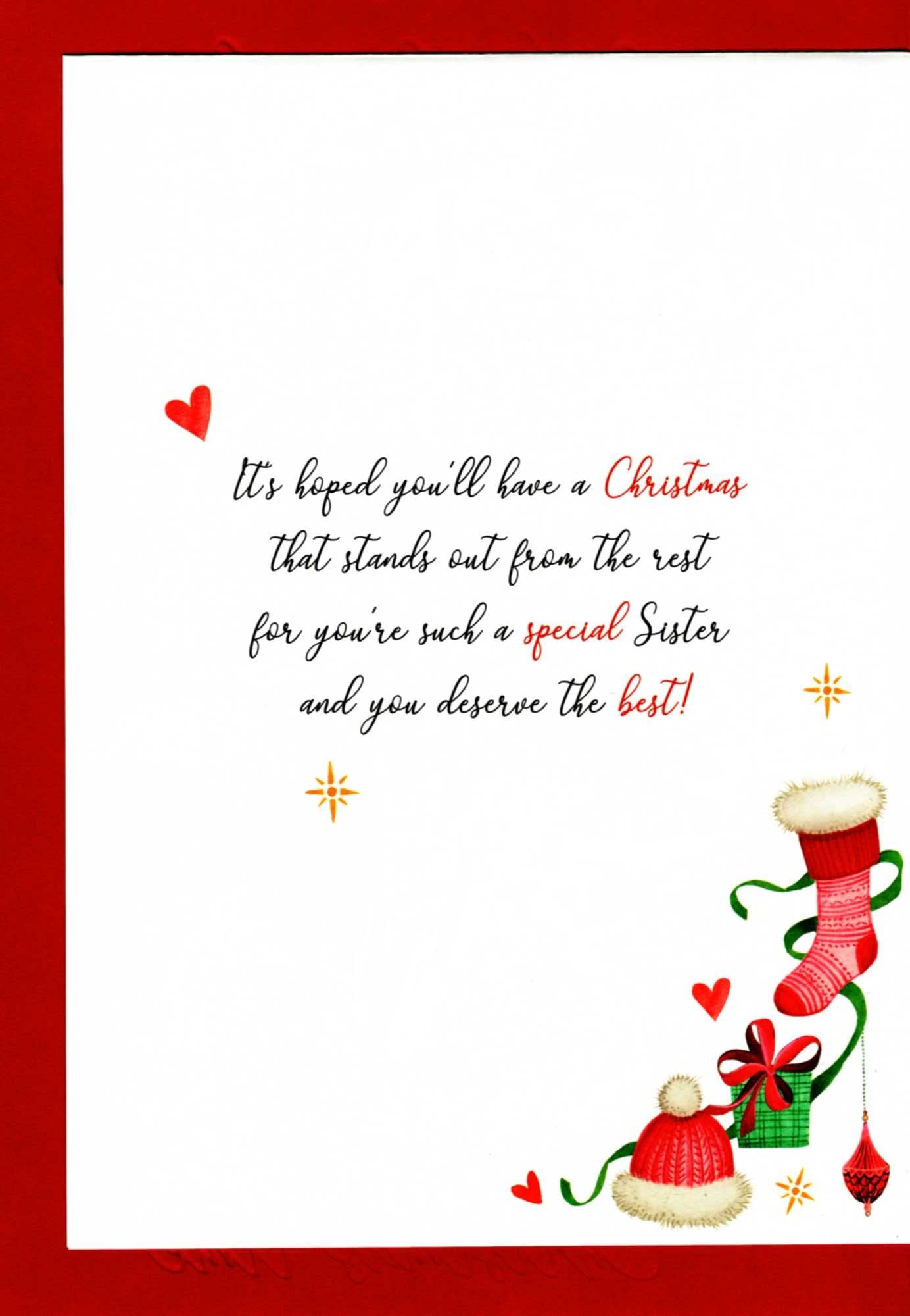 To My Wonderful Sister Embellished Magnifique Christmas Card Large Xmas Cards XMQ022, metallic, 18cm x 26cm - Image 3
