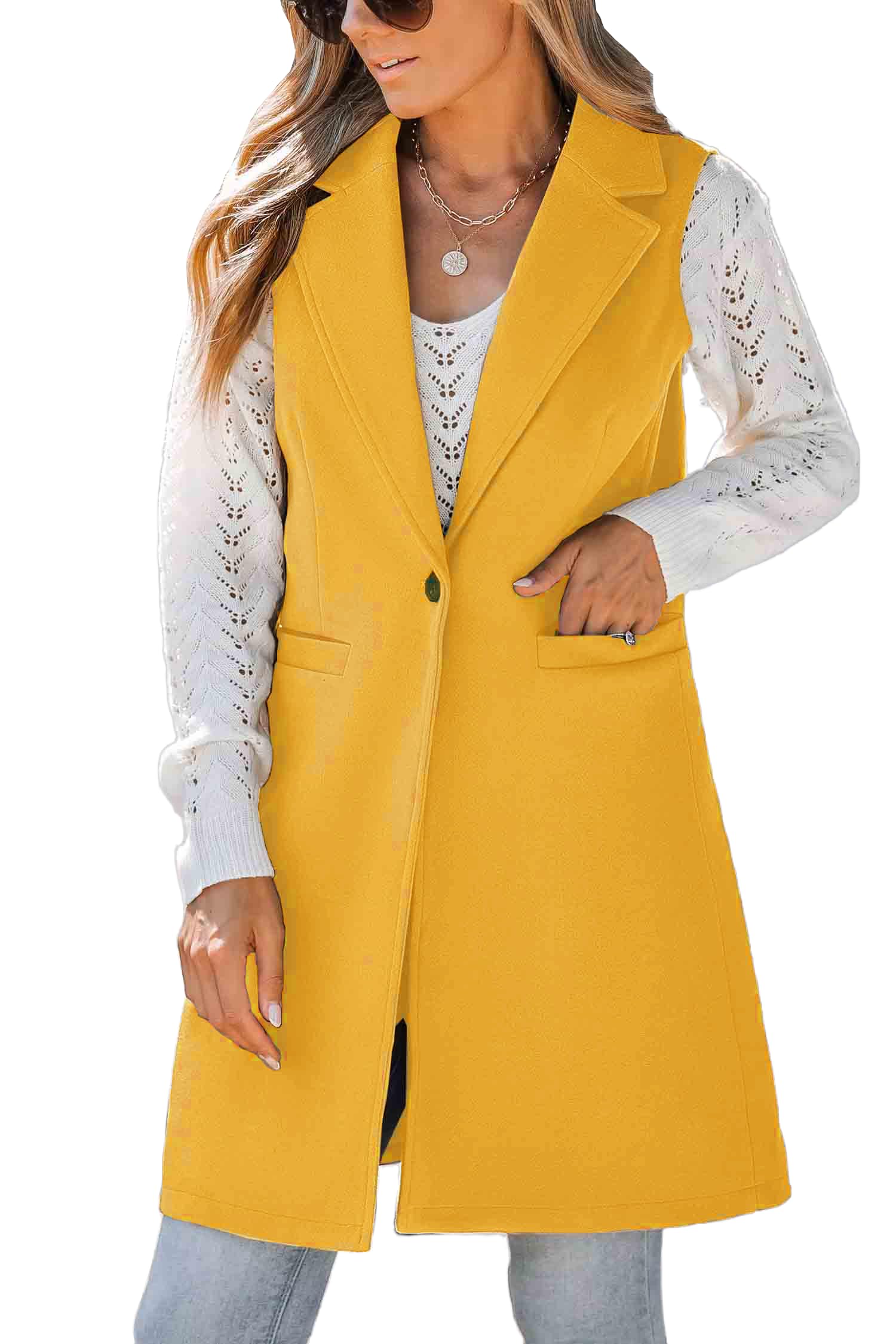 IDEALSANXUN Womens Long Wool Vest Fall Winter Sleeveless Blazer Trench Coat