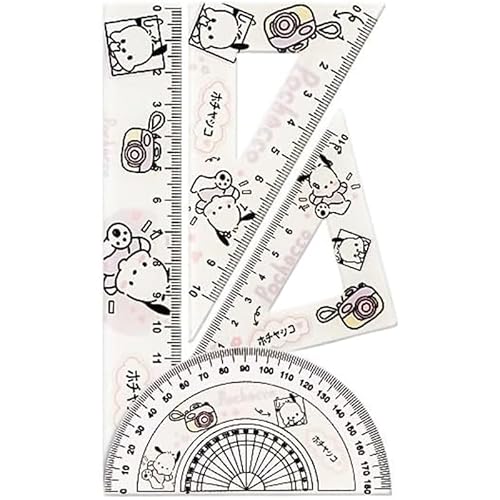 ポチャッコ 定規セット 直定規 分度器 三角測定ツール 教室 ホーム オフィス用 実用性高い 製図 作図ツール 算数 測定ツール 学校事務用品 4個 小学生中学生 文房具,1