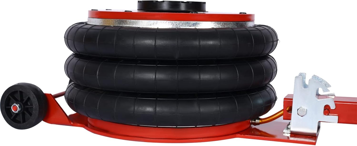 Air Jack, 5 Ton/11000LBS Triple Bag Air Jack with Adjustable Long Handle, 3-5S Fast Lifting Pneumatic Air Jack Lift Up to 15.5 Inch for Garage Car Lifting Repair (Red)