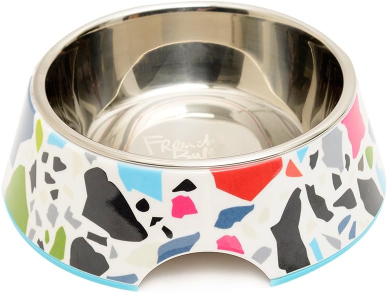 French Bull 24 oz. Pet Bowl, 2 Piece - Dog, Cat, Feeder, Nonslip, Stainless Steel, Raised - Ziggy White