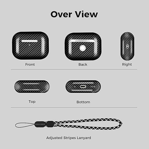 Miniatura 5 de MONOCARBON Funda de fibra de carbono real para Airpods Pro de 2 generación con cordón, antiarañazos delgada protectora dura para Airpods Pro 2