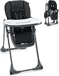 KOTEK Chaise haute pliable bébé w/ 7-Position Hauteur de siège réglable, dossier réglable, repose-pieds et plateau, chaise à manger pour bébé portable avec/ amovible PU Coussin en cuir, Roues pour bébé (Grey)