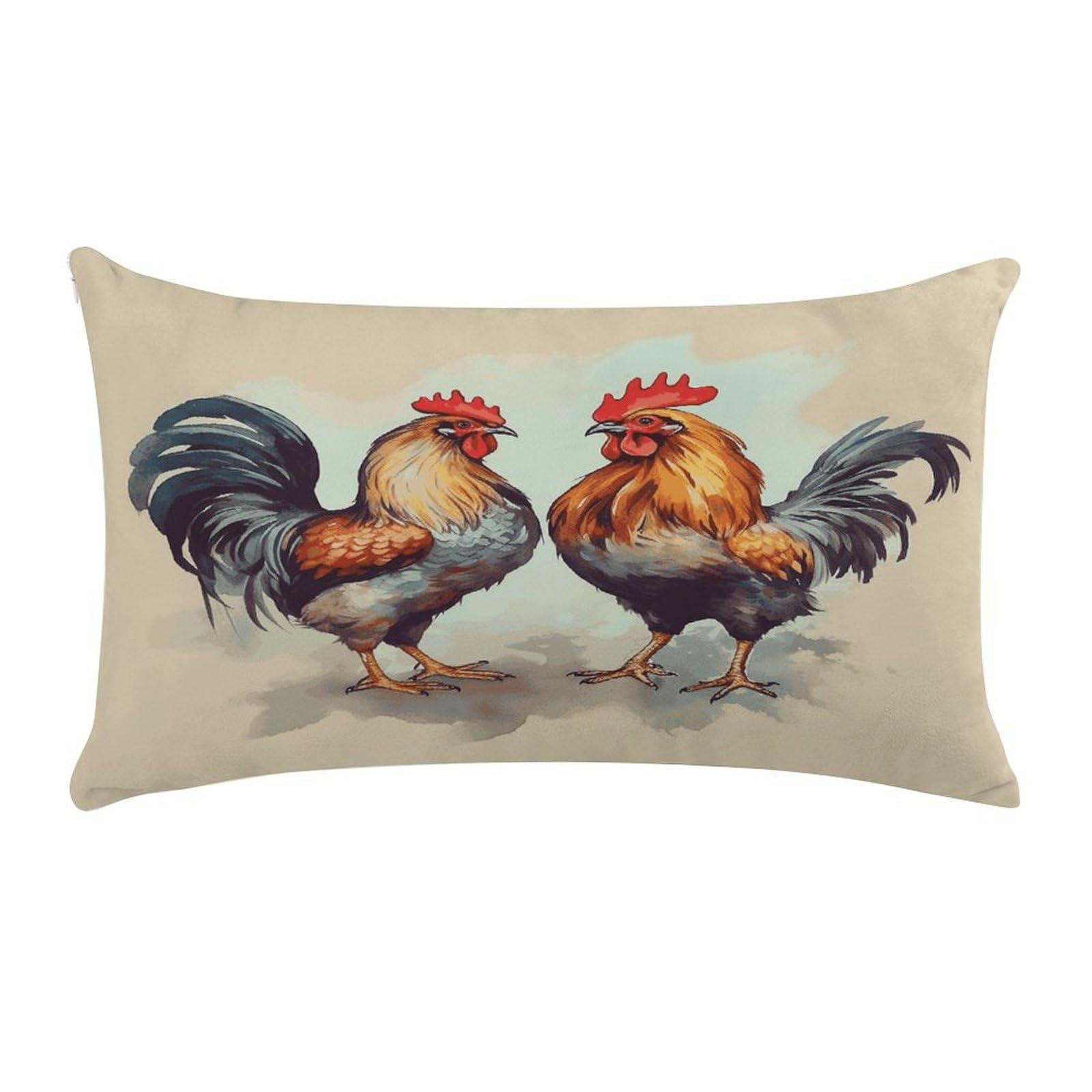 Rooster and Hen Pillow Case Decorative Rectangle Throw Pillow Cover Soft Plush Pillowcase Cozy Cushion Case Modern Pillow Sham Cushion Cover for Bedroom Sofa Couch 20 X 12 Inch