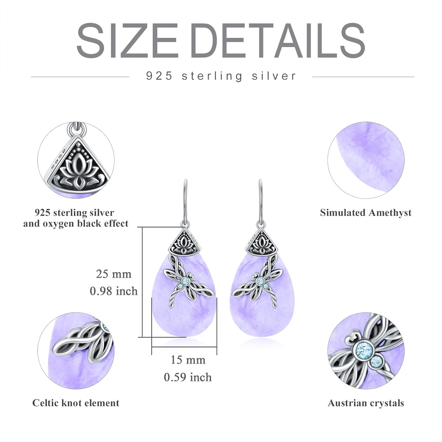 AOBOCO Sterling Silver Celtic Dragonfly Dangle Drop Earrings, Celtic Jewelry Birthday Gifts for Women Her Wife Mom - Image 4